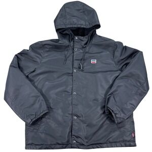 Levi's Jacket Mens Large Black Hooded Button Down Winter Sherpa Lined Coaches